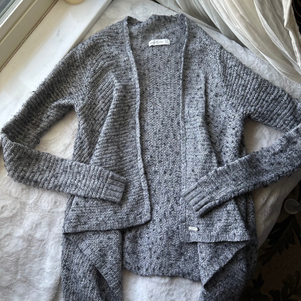 Soft Knit Waterfall Cardigan Heather Grey Open Front Cozy Ribbed